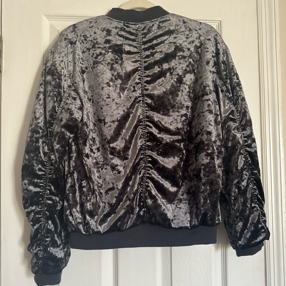 Thick Crushed Charcoal Velvet Bomber Jacket Women’s Sz M Like-New Condition - Picture 10 of 10
